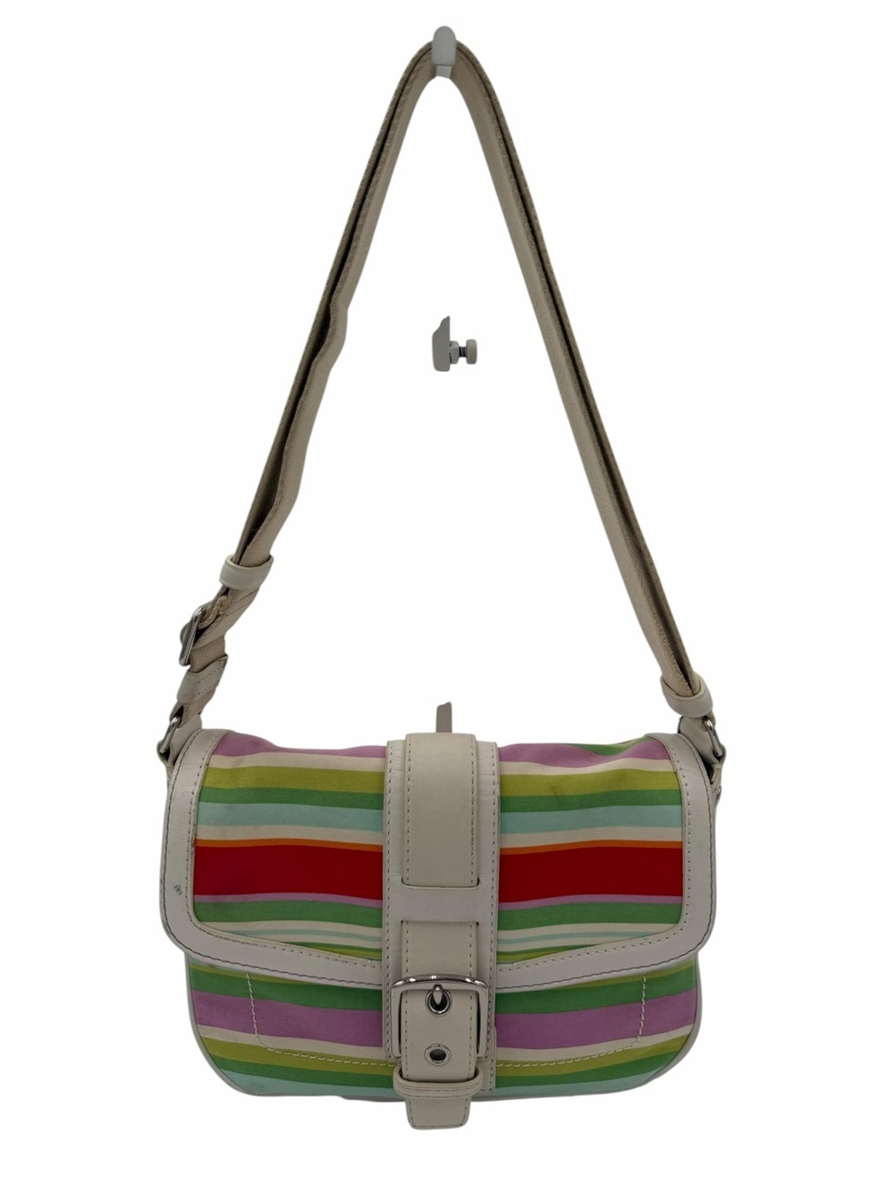 Coach Soho Multicolor Stripe Shoulder Bag White Leather Trim Y2K